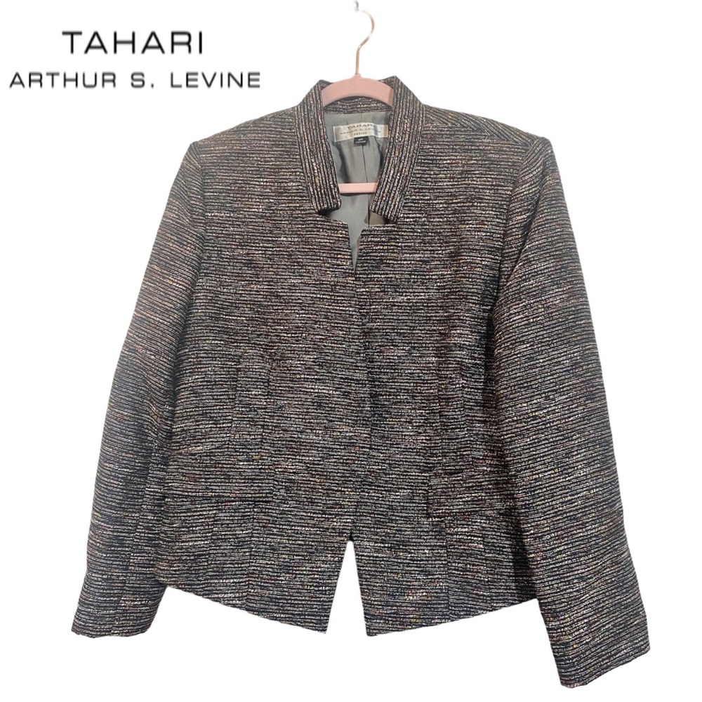 TAHARI ARTHUR S. LEVINE PETITE Blazer Metallic Tweed Mix Colors Women size 12 P